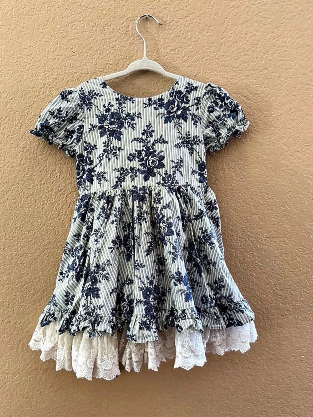 Kids Floral Mini Dress in Blue & White